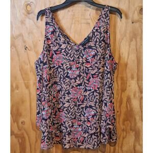 Lane Bryant Tank Top Women's 16 Navy Floral Tropical Hawaiian Coconut Girl Comfy